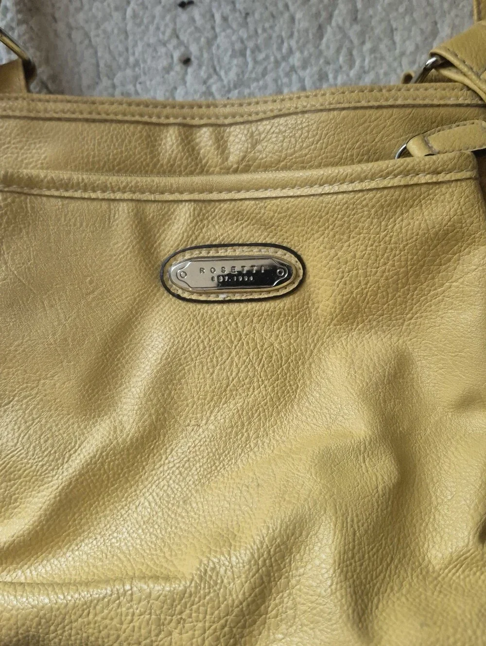 Rosetti Bright Yellow Pebbled Leather Tote with Metal Nameplate